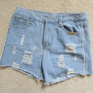 High Waisted SheIn Light Wash Denim Shorts